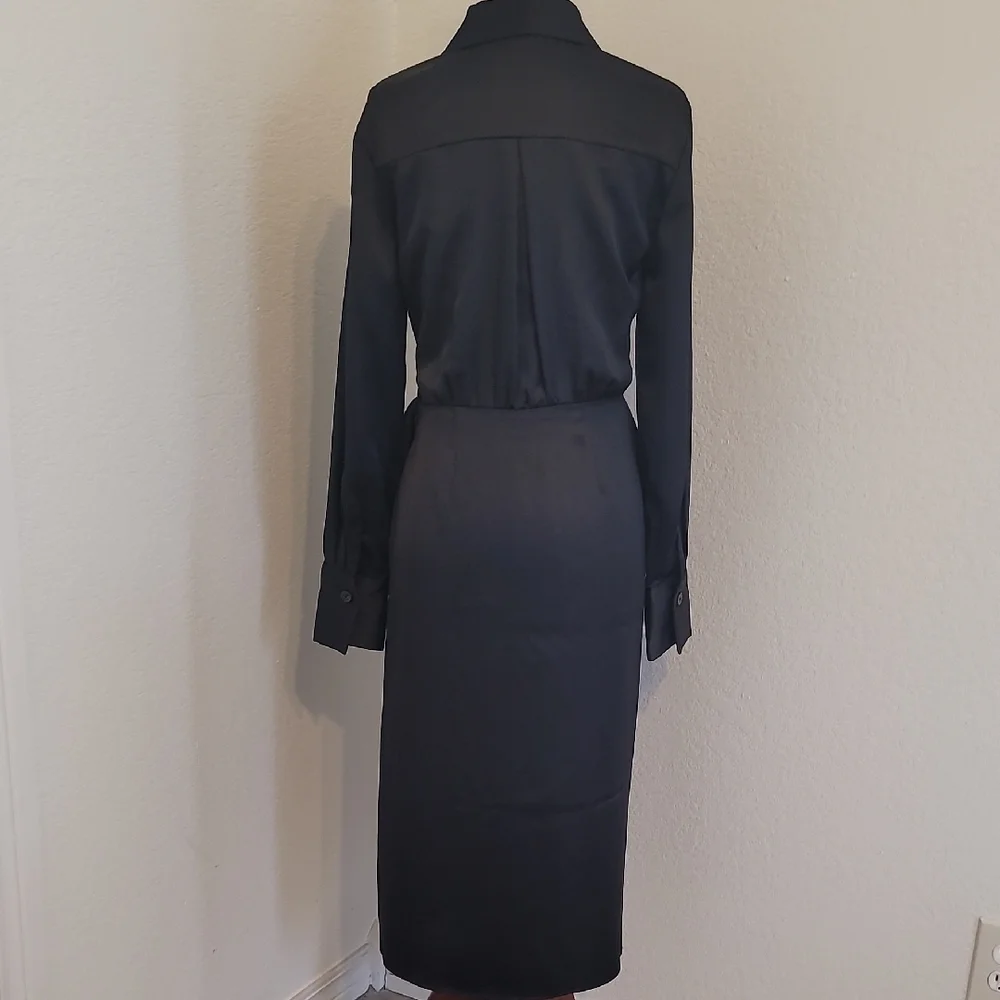 Sophisticated Black Satin Wrap Dress - Picture 5 of 9